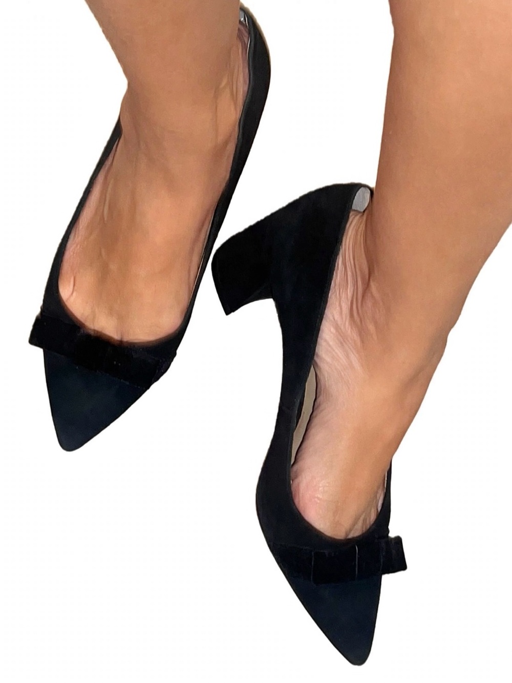 🍓Ann Taylor Black Suede Pointy Toe Velvet Bow Detail Size 8M Detail Workwear